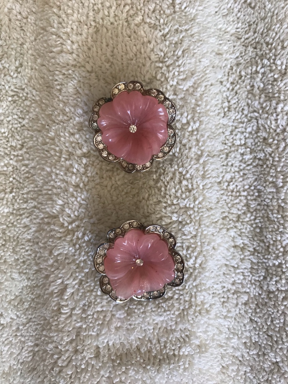 Vintage Pink Flower Crystal Halo Clip-On Earrings - Women Jewelry Earrings